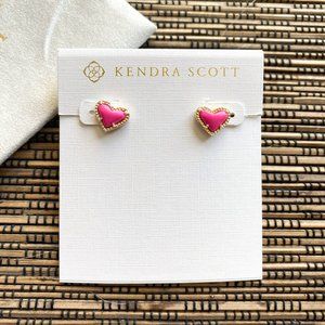 Kendra Scott Ari Heart Gold Pink Magenta Earrings